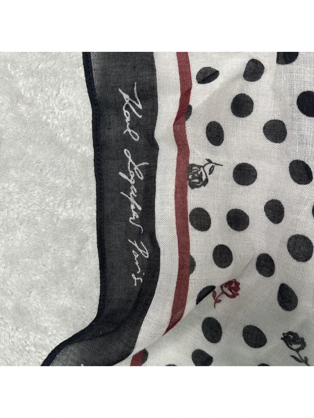 NWT Karl Lagerfeld Paris Lightweight Chiffon Scarf Polka Dot Black White